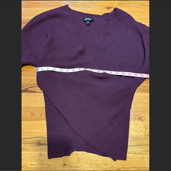 Express Ribbed Wrap Front Tunic Sweater – Deep Plum Purple – Size L - Picture 5 of 9